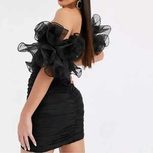Club L London Black Ruffle Mini Dress